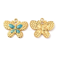 304 Stainless Steel Enamel Pendants, Real 18K Gold Plated, Butterfly Charm, Steel Blue, 20x24x2.5mm, Hole: 2mm(STAS-K256-16G-01)