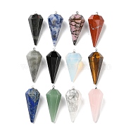 Natural & Synthetic Mixed Gemstone Pendants, Faceted Cone Charms with Platinum Tone Iron Pendant Bails, 38.5~43x15~18x17~20mm, Hole: 1.6mm(G-G104-06)