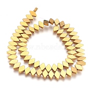 Electroplate Non-magnetic Synthetic Hematite Bead Strands, Polished, Rhombus, Golden Plated, 6x10x3mm, Hole: 1mm, about 65~66pcs/strand, 15.3 inch~15.7 inch(39~40cm)(G-I208-18-F-L)