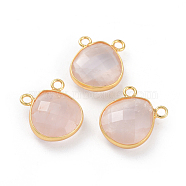 Natural Rose Quartz Charms, with Golden Plated Brass Findings, Faceted, Teardrop, 15~16x14~14.5x6mm, Hole: 1.8mm(G-L547-030G)