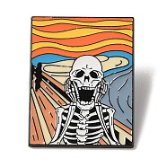 Black Alloy Brooches, Halloween Skeleton Enamel Pins, Orange, 33x26x1mm(JEWB-Z024-07EB-03)