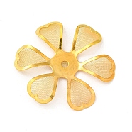 Brass Bead Cap, with Iron Finding, Etched Metal Embellishments, Flower, Golden, 33x31x3mm, Hole: 2mm(KKC-A001-10G)