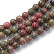 Natural Unakite Bead Strands, Round, 8~9mm, Hole: 1mm, about 45~46pcs/strand, 14.8~15 inch(G-R345-8mm-49)