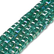 Electroplate Glass Beads Strands, AB Color Plated, Faceted, Cube, Teal, 6x6x6mm, Hole: 1mm, about 100pcs/strand, 22 inch(EGLA-R030-6x6mm-11)