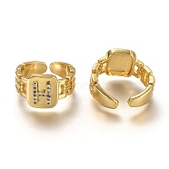 Brass Micro Pave Clear Cubic Zirconia Cuff Rings, Open Rings, Long-Lasting Plated, Rectangle, Golden, Letter.H, US Size 7 1/4(17.5mm)(RJEW-H541-01H-G)