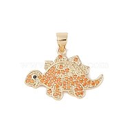 Brass Micro Pave Cubic Zirconia Pendants, Real 18K Gold Plated, Dinosaur, Orange, 16.5x23.5x2mm, Hole: 4x3.5mm(KK-E111-45A-G)