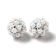 Polymer Clay Rhinestone Beads, with Imitation Pearl, Round, White, 17~17.5mmx17mm, Hole: 1.6mm(RGLA-D050-01C)