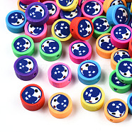 Handmade Polymer Clay Beads, Flat Round with Human, Mixed Color, 9~10x4~5mm, Hole: 1.5mm(CLAY-T020-37)