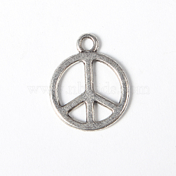 Tibetan Style Alloy Pendants, Peace Sign, Cadmium Free & Lead Free, Antique Silver, 18x1mm, Hole: 2mm(TIBEP-K67-AS-RS)