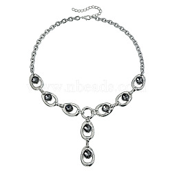 Alloy Glass Oval Pendant Y Necklaces for Women, Platinum, Black, 21.65 inch(55cm)(WG1B3C5-01)