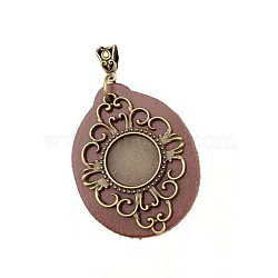 Alloy Pendant Cabochon Setting, Cadmium Free & Lead Free, with Imitation Leather and Snap on Bails, Oval, Antique Bronze, Tray: about 18mm(FIND-R043-01)