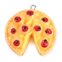 Opaque Resin Pendants, Pizza Charms, with Platinum Tone Iron Loop, Platinum, 33.5x31.5x9.5mm, Hole: 2mm(CRES-U003-02P)