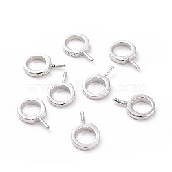 Anti-Tarnish Rhodium Plated 925 Sterling Silver Screw Eye Peg Bails, Ring, Platinum, 9x6x1mm, Hole: 4mm, Pin: 0.6mm(STER-D035-42P)