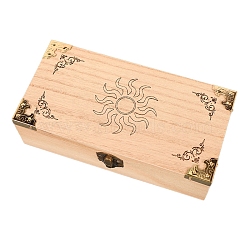 Rectangle Wooden Storage Boxes, for Witchcraft Articles Storage, BurlyWood, Sun, 20x10x6cm(PW-WG96154-10)