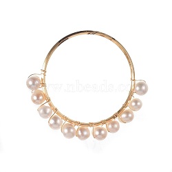 Grade A Natural Cultured Freshwater Pearl Pendants, Wire Wrapped Pendants, with Brass Findings, Rings, Golden, 40x45x6mm(PALLOY-JF00384)
