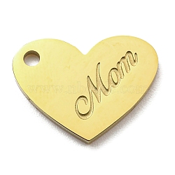 Ion Plating(IP) 316L Surgical Stainless Steel Pendants, Heart with Word Mom Charm, Real 18K Gold Plated, 12x16x1.5mm, Hole: 1.6mm(STAS-M317-03G)