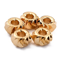 Brass Beads, Long-Lasting Plated, Corrugated Rondelle, Real 24K Gold Plated, 4x2mm, Hole: 1.4mm(X-KK-O133-302B-G)