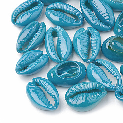 Cowrie Shell Beads, Spray Painted, Dark Turquoise, 15~18x11~12x5~7mm(SHEL-T007-74A)