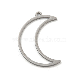304 Stainless Steel Pendants, Laser Cut, Moon Charm, Stainless Steel Color, 25x17.5x1mm, Hole: 1.2mm(STAS-B056-15P)