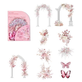 20Pcs Flower Arch Waterproof PET Decorative Stickers, Self-adhesive Butterfly Decals, for DIY Scrapbooking, Pink, 40~90mm