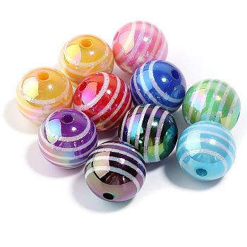 10Pcs UV Plating Colours Acrylic Beads, Printed Straight Hole Round Beads, Mixed Color, 15x15mm, Hole: 3mm