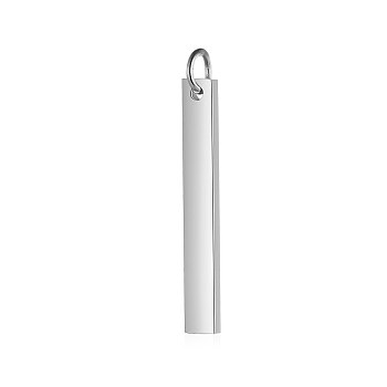 201 Stainless Steel Pendants, with Jump Ring, Manual Polishing, Stamping Blank Tag, Rectangle, Stainless Steel Color, 20x3x1.5mm, Hole: 3mm