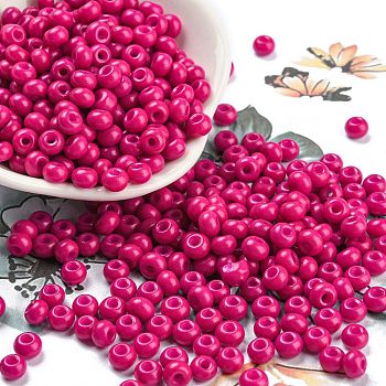 Imitation Jade Glass Seed Beads, Luster, Baking Paint, Round, Deep Pink, 5.5x3.5mm, Hole: 1.5mm