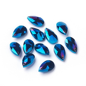 Faceted Glass Pendants, teardrop, Deep Sky Blue, 15x9.5x5.5mm, Hole: 1mm