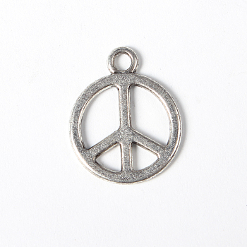 Tibetan Style Alloy Pendants, Peace Sign, Cadmium Free & Lead Free, Antique Silver, 18x1mm, Hole: 2mm