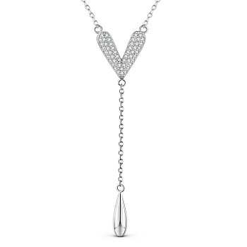 SHEGRACE 925 Sterling Silver Necklaces, with Grade AAA Cubic Zirconia, Platinum, 14.96 inch(38cm)