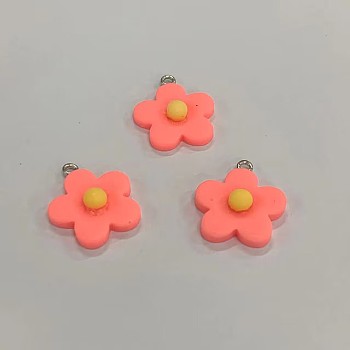 Resin Pendants, with Platinum Plated Screw Eye Pin Peg Bails, Flower, Violet, 24x19.5x8mm, Hole: 2mm