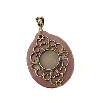 Alloy Pendant Cabochon Setting, Cadmium Free & Lead Free, with Imitation Leather and Snap on Bails, Oval, Antique Bronze, Tray: about 18mm