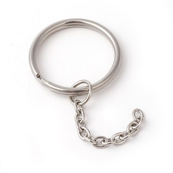 304 Stainless Steel Split Key Rings, Keychain Clasp Findings, with Chains, Stainless Steel Color, 73mm, 30x3.2mm