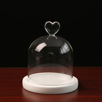 High Borosilicate Glass Dome Cover, Heart Decorative Display Case, Cloche Bell Jar Terrarium with Wood Base, White, 100x130mm