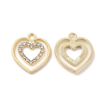Alloy with Crystal Rhinestone Pendants, Heart Charms, Golden, 19.5x18x2mm, Hole: 2mm