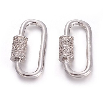 Brass Micro Pave Cubic Zirconia Screw Carabiner Lock Charms, for Necklaces Making, Platinum, 30.5~31x16x7mm