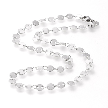 304 Stainless Steel Link Chain Necklaces, with Lobster Claw Clasps, Flat Round, Stainless Steel Color, 16.53 inch~16.73 inch(42~42.5cm), Flat Round: 6x0.4mm