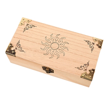Rectangle Wooden Storage Boxes, for Witchcraft Articles Storage, BurlyWood, Sun, 20x10x6cm