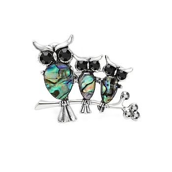 Creative Abalone Shell Owl Brooch, Animal Brooch, Silver, 38x30mm