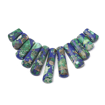 Synthetic Gemstone Beads Strands, Regalite and Lapis Lazuli, Graduated Fan Pendants, Focal Beads, Dyed, Blue, 15~39.5x9~10x5~5mm, Hole: 1.2mm, 11pcs/set, 3.93 inch/strand