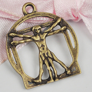 Zinc Alloy Pendants, Cadmium Free & Nickel Free & Lead Free, Vitruvian Man, Antique Bronze, 24x21x2mm, Hole: 2mm