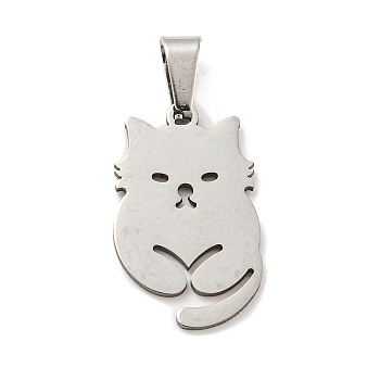 304 Stainless Steel Pendants, Laser Cut, Fox Charm, Stainless Steel Color, 23x14x1mm, Hole: 3x5.5mm