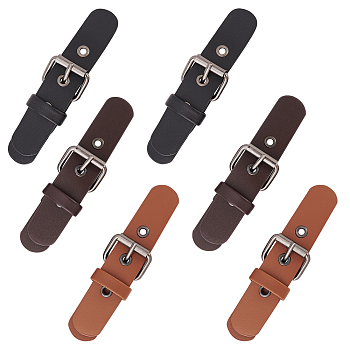 6 Sets 3 Colors PU Imitation Leather Sew on Toggle Buckles, Tab Closures, Cloak Clasp Fasteners, with Iron Roller Buckles, Mixed Color, 10.8~13.7x2.05~2.9x1.2cm, 2 sets/color