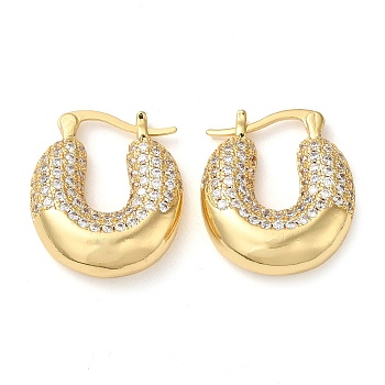 Donut Brass Hoop Earrings with Clear Cubic Zirconia, Real 16K Gold Plated, 23.5x6x20.5mm
