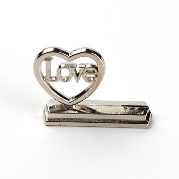 Alloy Place Card Holders, for Memo Note Name Sign Wedding Party Birthday, Heart with Word Love, Platinum, 26.5x35x9mm