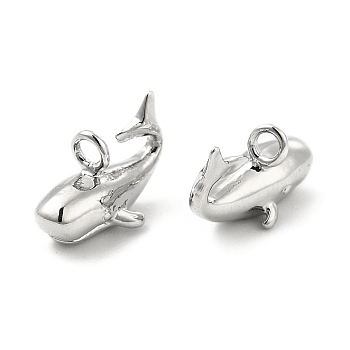 Brass Charms, Dolphin Charm, Real Platinum Plated, 7x6x11mm, Hole: 1.6mm