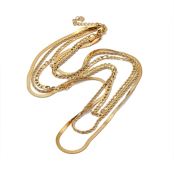 Titanium Steel Chains Three Layers Necklaces, Golden, 16.73 inch(42.5cm)