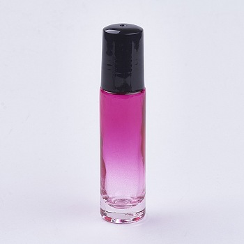 10ml Glass Gradient Color Essential Oil Empty Roller Ball Bottle, with PP Plastic Lids, DeepPink, 8.55x2cm, Capacity: 10ml(0.34 fl. oz)