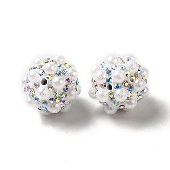 Polymer Clay Rhinestone Beads, with Imitation Pearl, Round, White, 17~17.5mmx17mm, Hole: 1.6mm