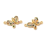 Brass Micro Pave Cubic Zirconia Links Connectors, Cadmium Free & Lead Free, Real 18K Gold Plated, Long-Lasting Plated, Butterfly, Colorful, 13x20x3mm, Hole: 1.4mm(KK-G399-19A)